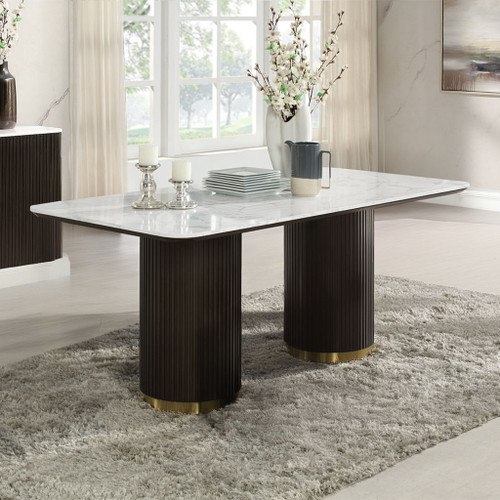 Clayten - Dining Table With Marble Top - White Natural Marble Top & Espresso
