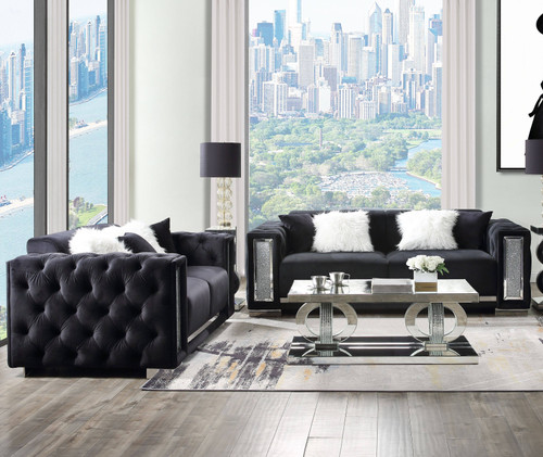 VELMINA Black Velvet Sofa & Loveseat