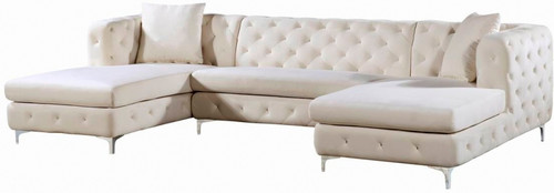 DALEYZA Cream 127" Wide Velvet Double Chaise Sectional