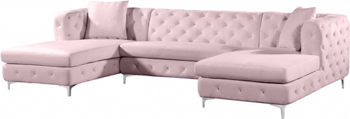 DALEYZA Pink 127" Wide Velvet Double Chaise Sectional