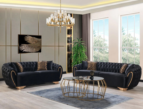 LEINA Black Velvet Sofa & Loveseat