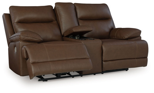 Vonryan - Power Reclining Loveseat With Console / Adj Headrest - Tobacco