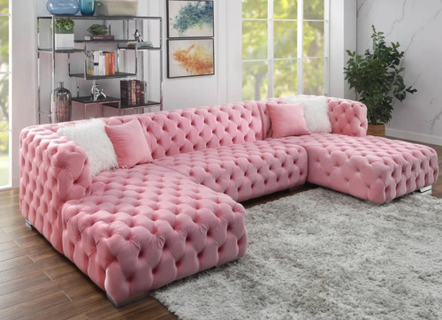 ELEGANTE Pink Velvet 143" Wide Double Chaise Sectional