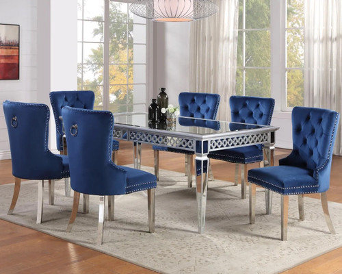 QIRRA Blue 7 Piece Dining Set *Chromed Out