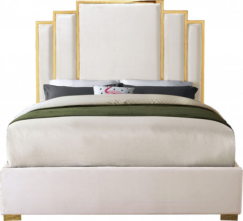 BILBAO Cream & Gold Velvet Bed