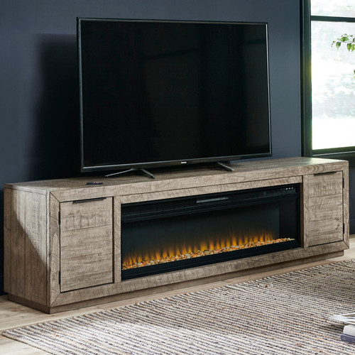 PERALTA Brown 92 Inch Wide TV Stand with Fireplace