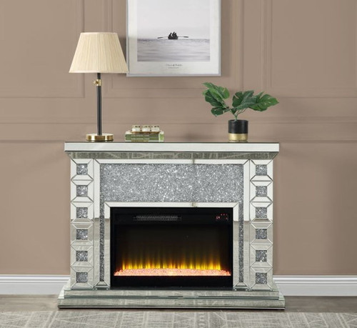 Noralie - 47" Fireplace - Mirrored & Faux Diamonds