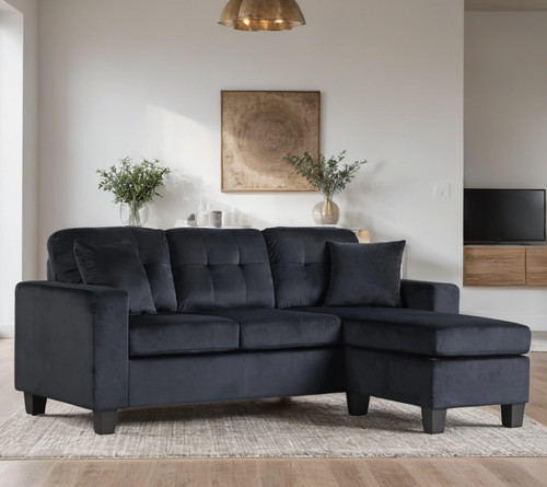 OSMAR Black Velvet 75" Wide Reversible Sofa Chaise