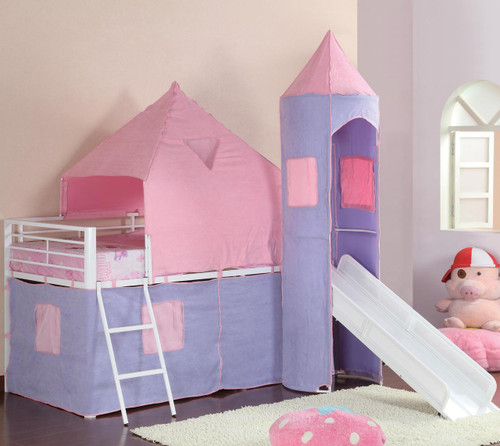 JASMINE Princess Castle Pink & Purple Twin Loft Bed with Slide