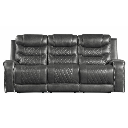 Putnam - Double Reclining Sofa With Center Drop-Down Cup Holders, Receptacles And USB Ports - Gray