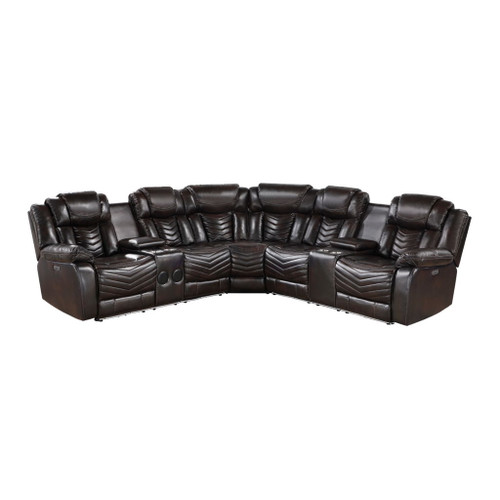 Ramone - 3 Piece Power Reclining Sectional With Consoles, Speakers, Subwoofer And LED Lighting - Brown