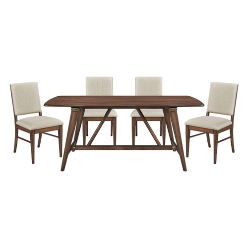 Monroe - 5 Piece Dining Room Set (Table & 4 Side Chairs) - Walnut / Beige