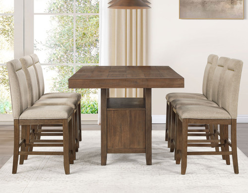 KEYBAY Distressed Toffee 7 Piece Counter Height Set