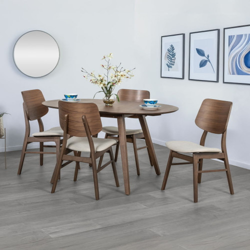 Oscar - Drop Leaf Dining Table With 4 Chairs - Walnut / Natural Cush