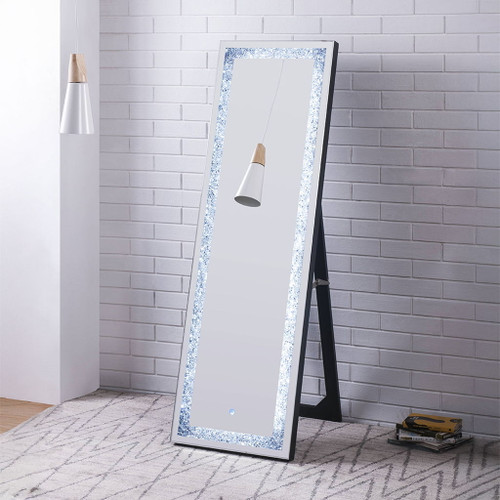Noralie - 60" Floor Mirror With LED - Mirrored & Faux Diamonds