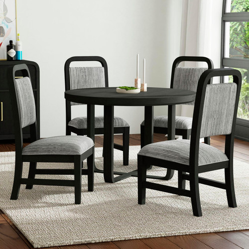 BRIAA Black 5 Piece Dining Set with Gray Corduroy Chairs