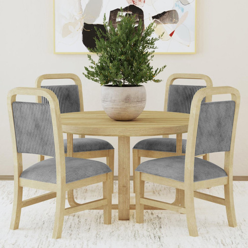 BRIAA Natural 5 Piece Dining Set with Gray Corduroy Chairs