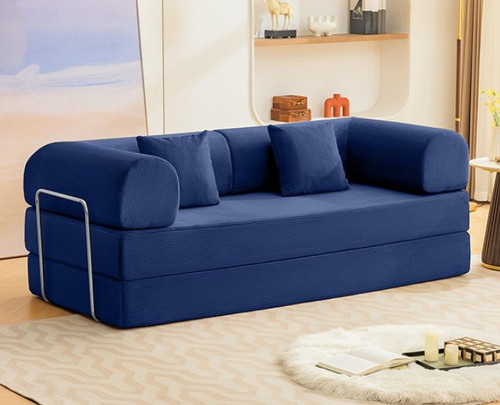 HANS Blue 78" x 27" Wide Compressed Foam Modular Lounge Sofa Bed