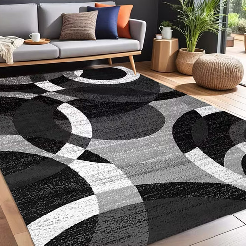 MARCUS Black/Gray 5' x 7' Machine Washable Rug