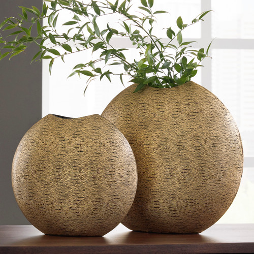 HEZNO Antique Gold 22" Height Vase Pair