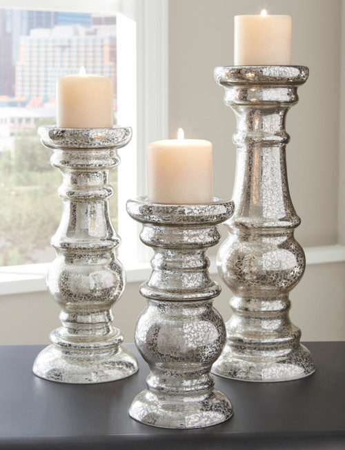 JOKLINN Mercury Glass 16" Height 3 Piece Candle Holder Set
