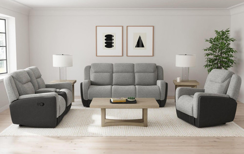 NOUR Gray Fabric Reclining Livingroom with Glider Loveseat