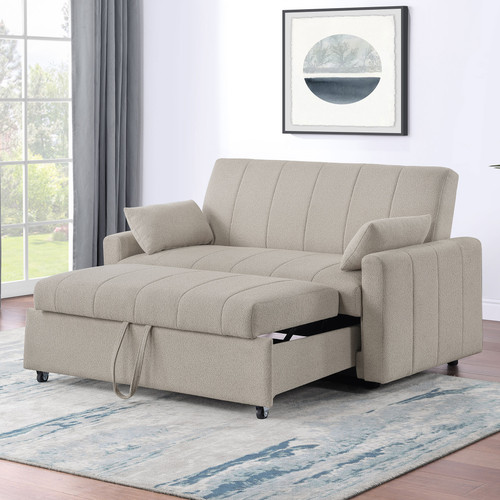 YALTA Latte Boucle Fabric 60" Wide Pull-Out Sofa Sleeper