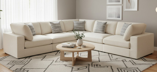 HILLARD Beige Linen 120" x 120" 5 Piece Modular Sectional