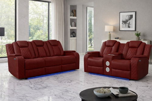 ARMADA RED Power Reclining Sofa & Loveseat With Bluetooth
