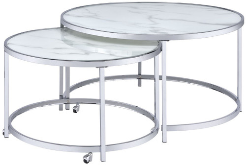 ODIN 2 Piece Faux Marble Glass Top Nesting Coffee Table