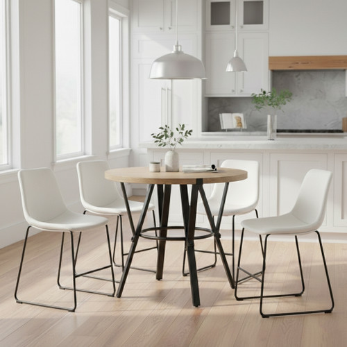 MERZI Black & Brown 5 Piece Counter Height Set with CAZIO White Chairs