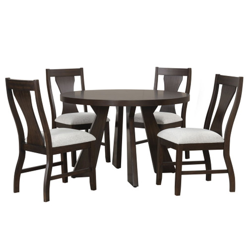Chestnut Ridge - 5 Piece Dining Room Set (Round 47" Table & 4 Chairs) - Brown / Beige