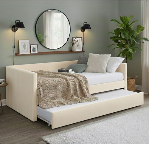 SILVANA Beige Velvet Daybed with Trundle