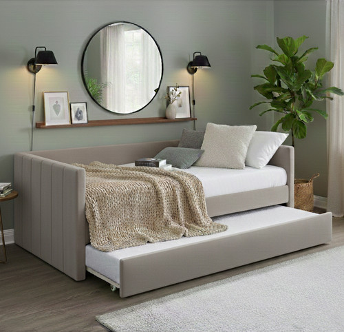 SILVANA Gray Velvet Daybed with Trundle