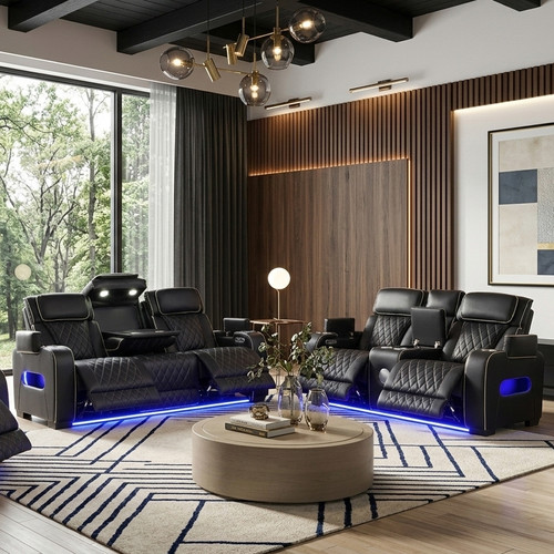 MARVEL Black Livingroom with Bluetooth Speakers & LED Lighting