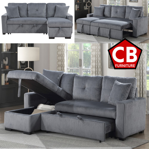 BAMBINO Dark Gray 84" Wide Reversible Sectional with Pull-Out Sleeper & Storage