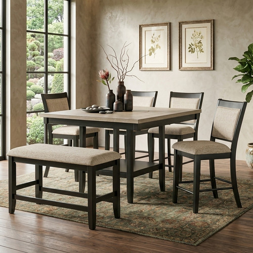 MITCHELL Black & Gray 6 Piece Counter Height Set with Lazy-Susan