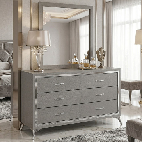 ELEINA Silver 58" Wide x 74" Height Dresser & Mirror