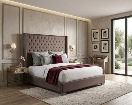 ELEINA Mocha Brown Velvet 72" Height Bed