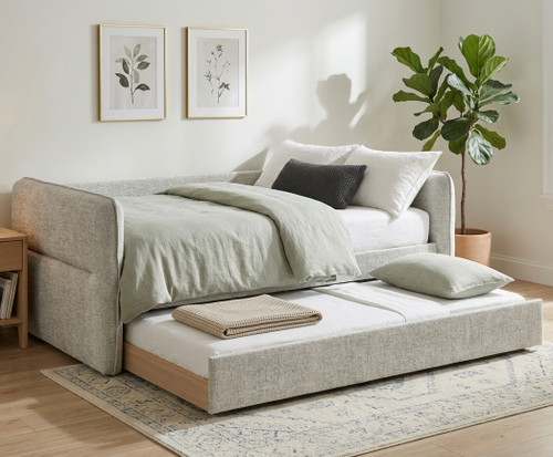 MAURA Light Grey Tweed Daybed with Trundle