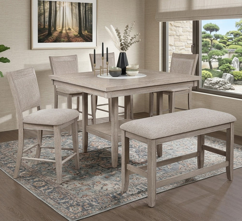 MITCHELL Greige 6 Piece Counter Height Set with Lazy-Susan