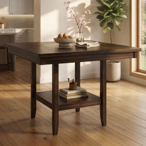 MITCHELL Dark Brown 48" x 48" Counter Height Table with Lazy-Susan
