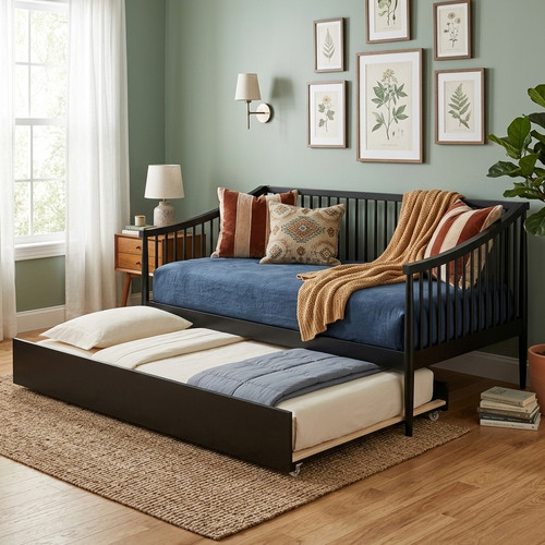 CONALLY Black Wood Daybed with Trundle
