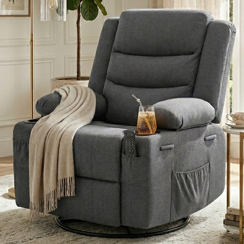 COVINA Dark Gray Polyester 36" Wide Swivel Rocker Recliner