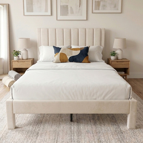 TAIPEI Beige Linen Platform Bed