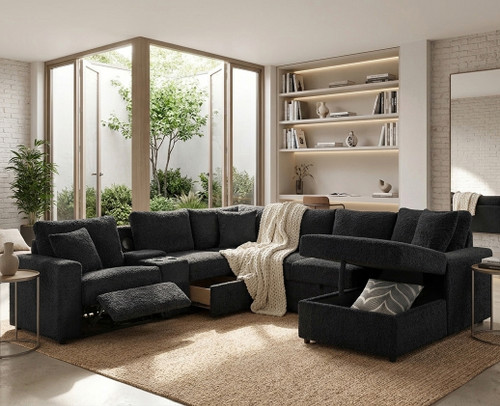 REUNION Black Sectional with Pull-Out Sleeper & Storage