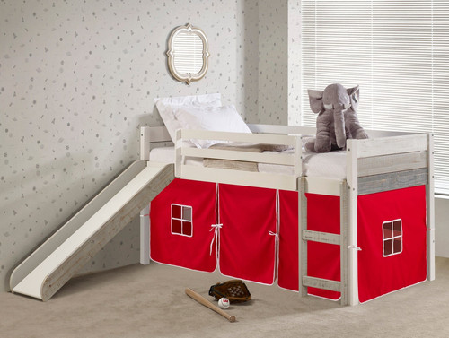 BENTON White Twin Loft With Slide & Red Tent