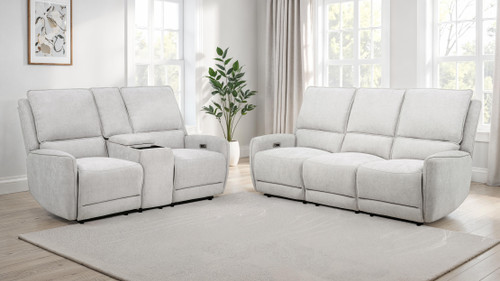 BARRETT Light Gray Fabric Power Reclining Sofa & Loveseat 