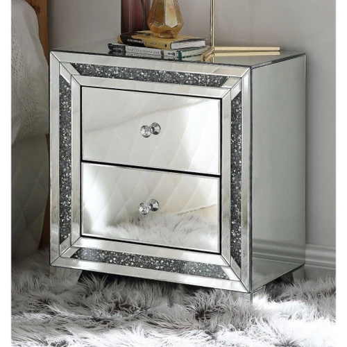 Noralie - 22" X 14" Accent Table With Faux Diamonds - Mirrored