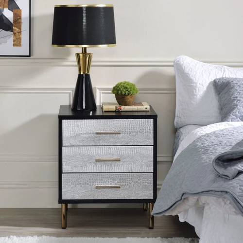 Myles - Nightstand - Black, Silver & Gold